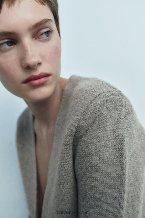 Zara blazer de punto de lana con sobrefalda mujer H6RHL2164 gris ropa