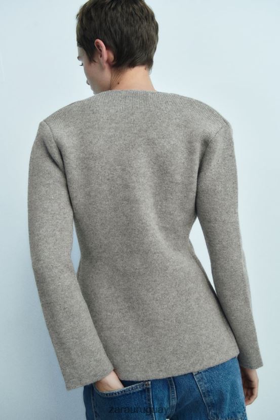 Zara blazer de punto de lana con sobrefalda mujer H6RHL2164 gris ropa