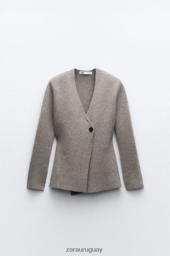 Zara blazer de punto de lana con sobrefalda mujer H6RHL2164 gris ropa