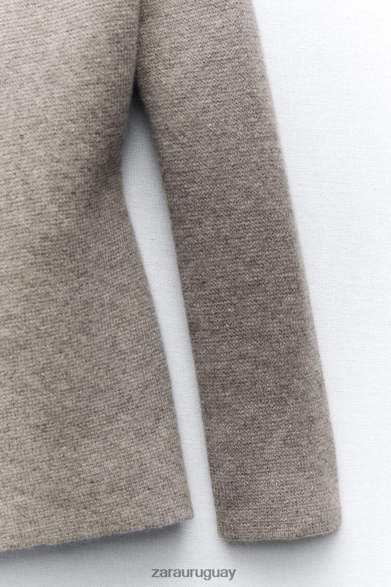 Zara blazer de punto de lana con sobrefalda mujer H6RHL2164 gris ropa