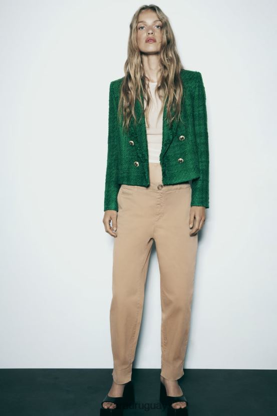 Zara blazer deshilachado con doble botonadura mujer H6RHL2141 verde ropa