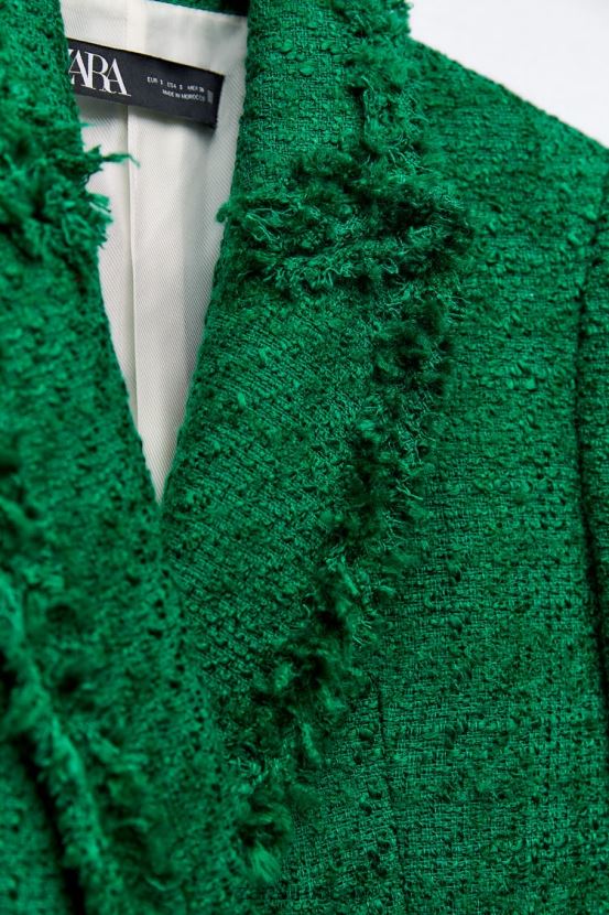 Zara blazer deshilachado con doble botonadura mujer H6RHL2141 verde ropa
