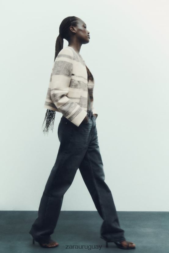 Zara blazer texturizado a rayas mujer H6RHL278 crudo/negro ropa