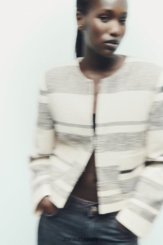 Zara blazer texturizado a rayas mujer H6RHL278 crudo/negro ropa
