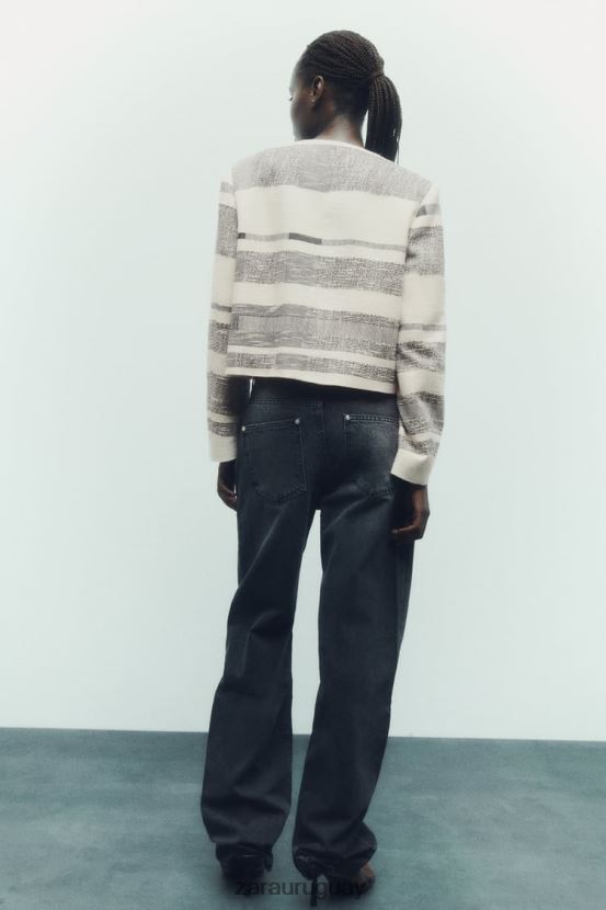 Zara blazer texturizado a rayas mujer H6RHL278 crudo/negro ropa