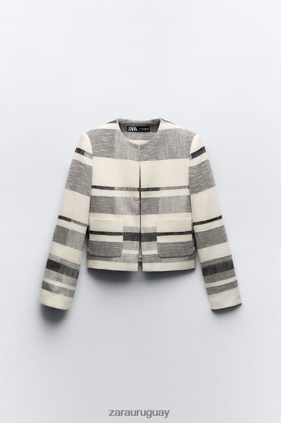 Zara blazer texturizado a rayas mujer H6RHL278 crudo/negro ropa