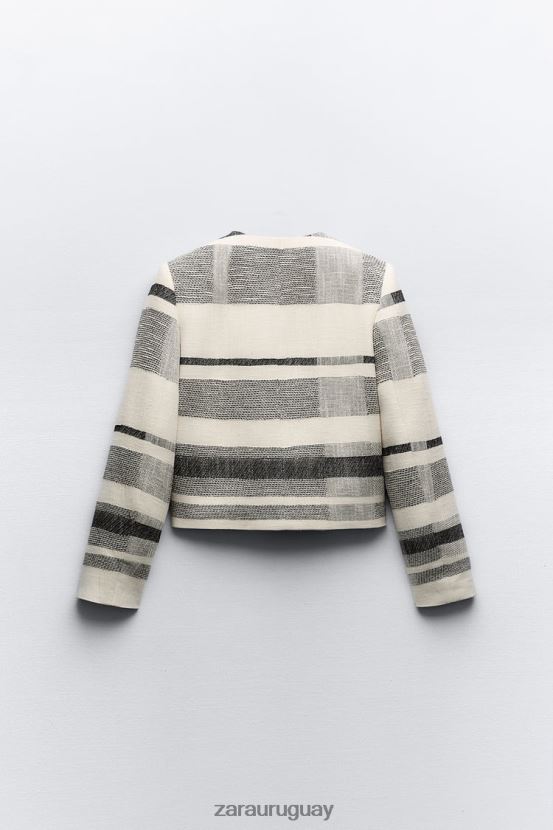 Zara blazer texturizado a rayas mujer H6RHL278 crudo/negro ropa