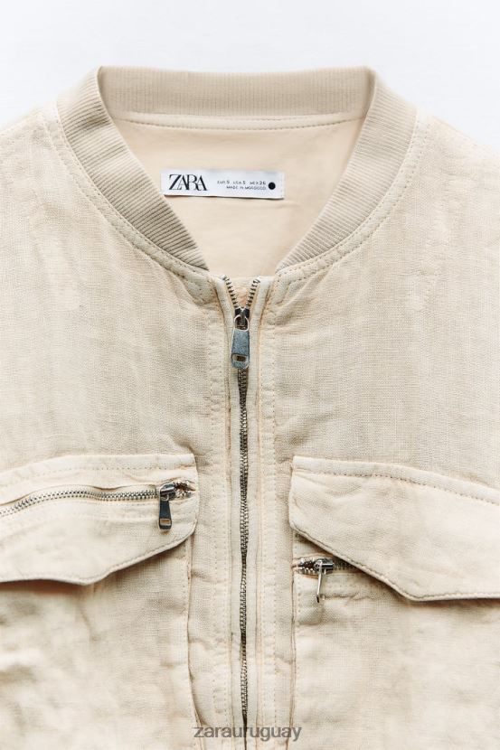Zara bomber con bolsillo de lino mujer H6RHL266 arena ropa