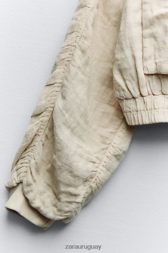 Zara bomber con bolsillo de lino mujer H6RHL266 arena ropa