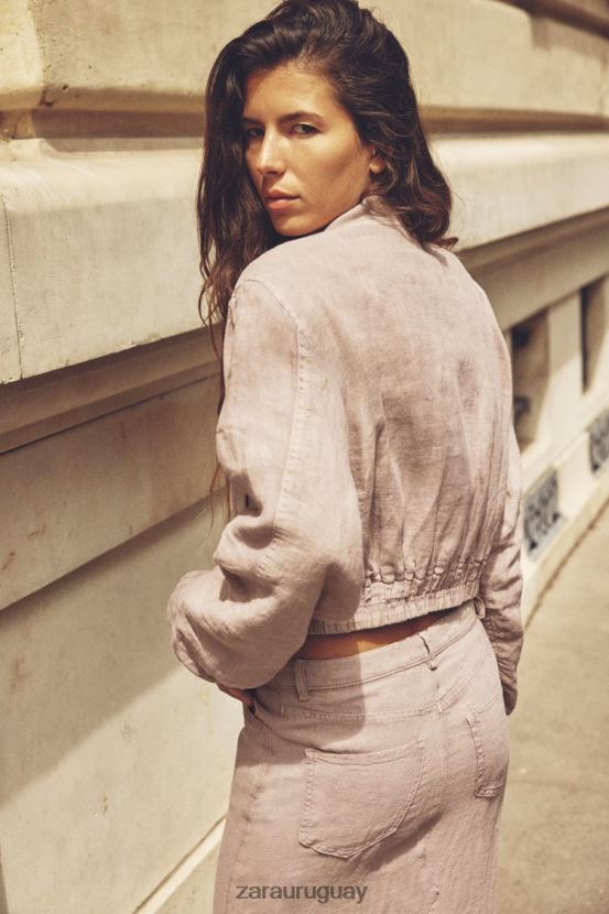 Zara bomber con bolsillo de lino mujer H6RHL284 rosa ropa