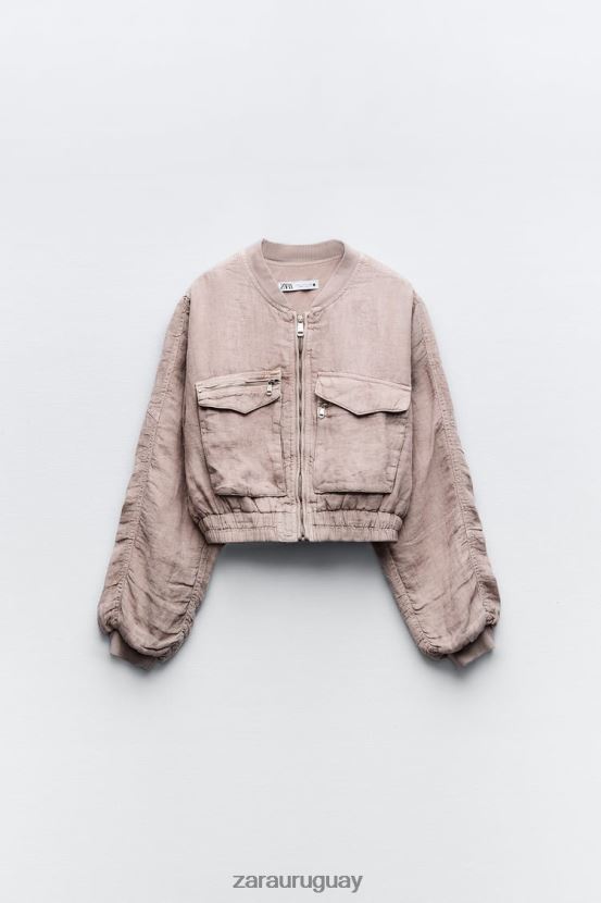 Zara bomber con bolsillo de lino mujer H6RHL284 rosa ropa