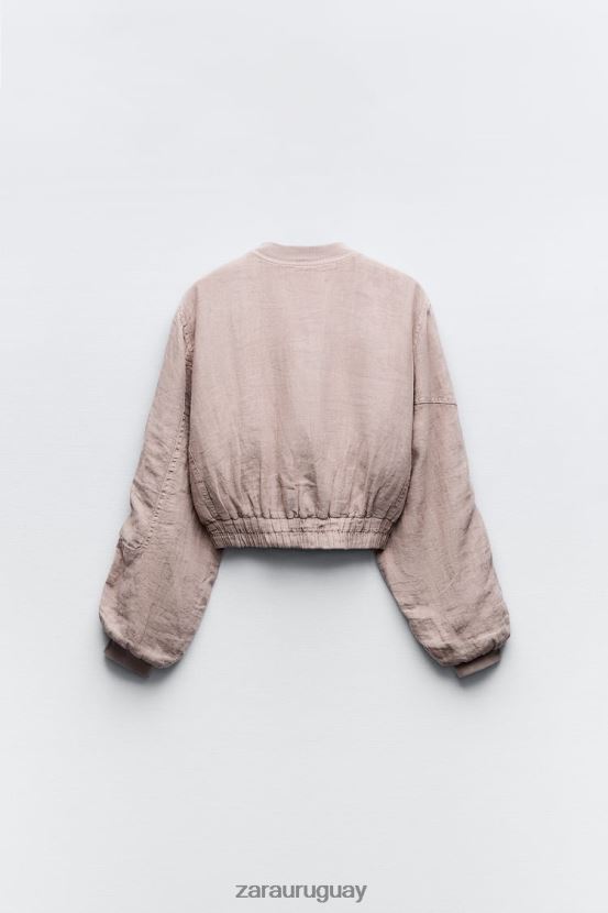 Zara bomber con bolsillo de lino mujer H6RHL284 rosa ropa