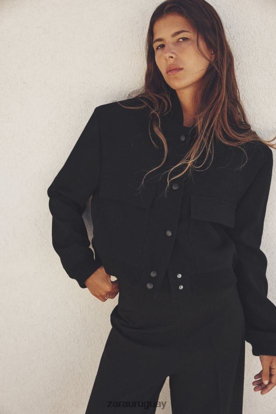 Zara bomber con bolsillo largo mujer H6RHL219 negro ropa