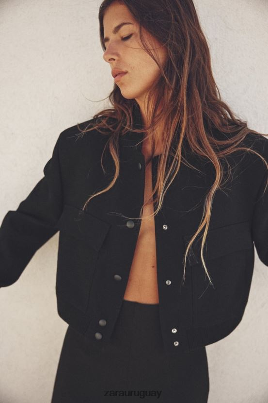 Zara bomber con bolsillo largo mujer H6RHL219 negro ropa