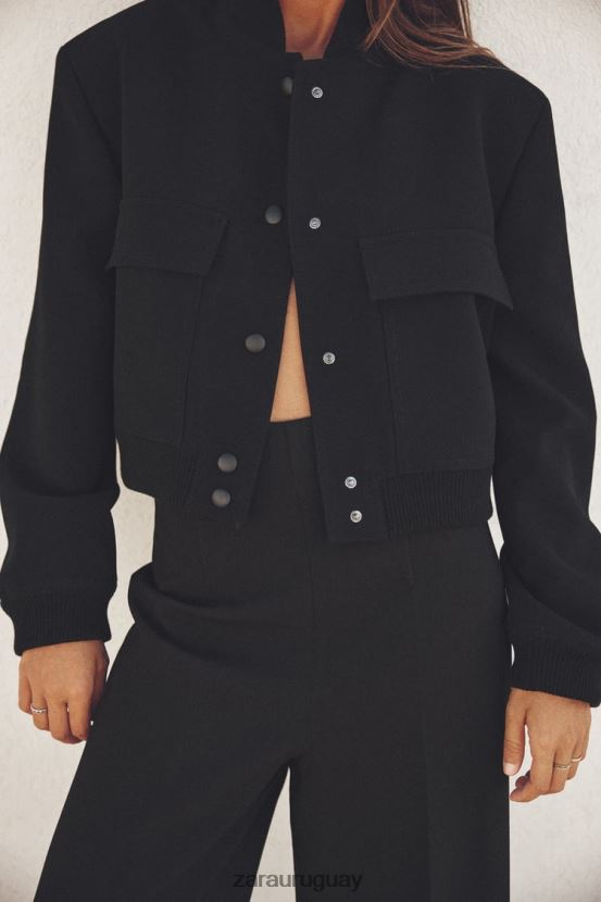 Zara bomber con bolsillo largo mujer H6RHL219 negro ropa