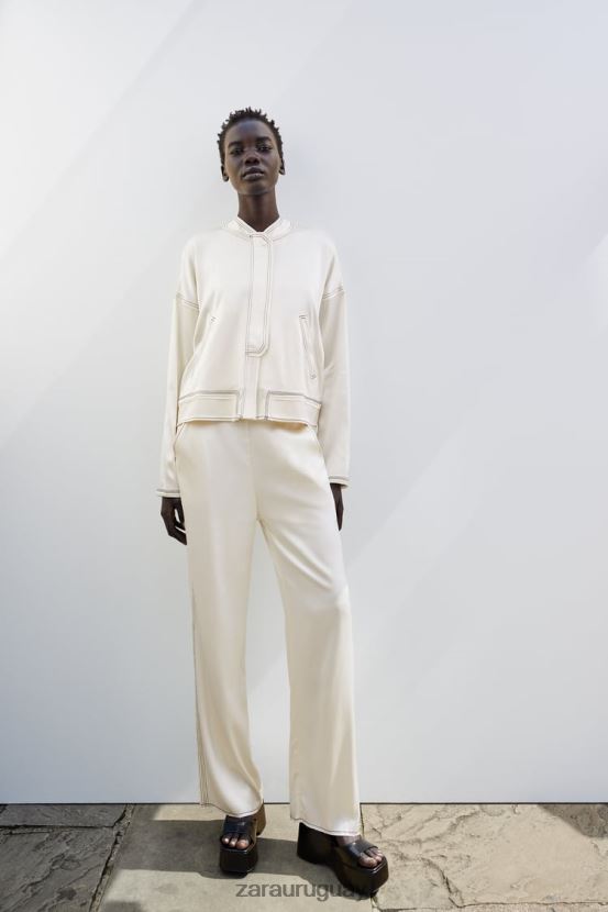 Zara bomber con efecto satinado y pespuntes mujer H6RHL2112 crudo medio ropa