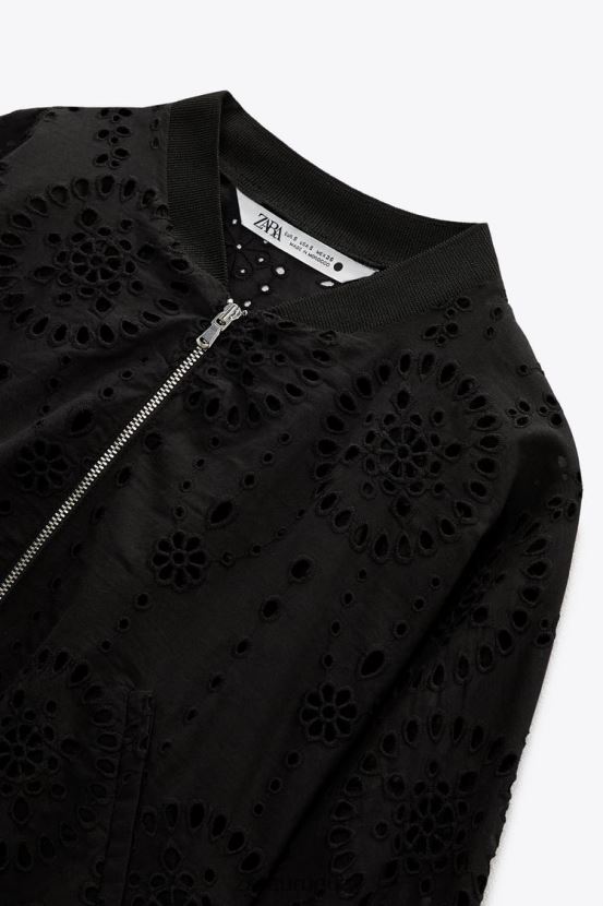 Zara bomber con ojales bordados mujer H6RHL272 negro ropa
