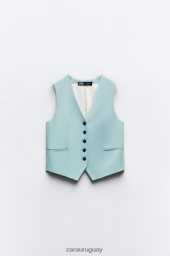 Zara chaleco a medida mujer H6RHL2178 acero azul ropa
