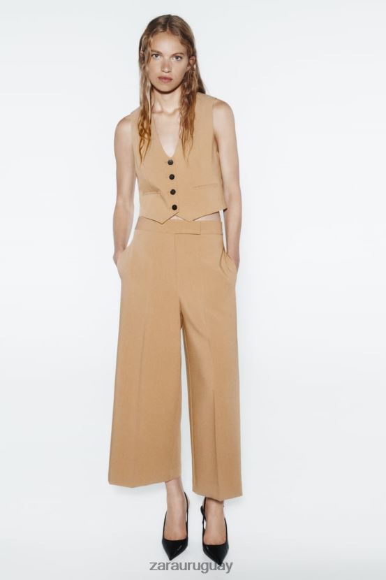 Zara chaleco corto a medida mujer H6RHL2154 marrón topo ropa