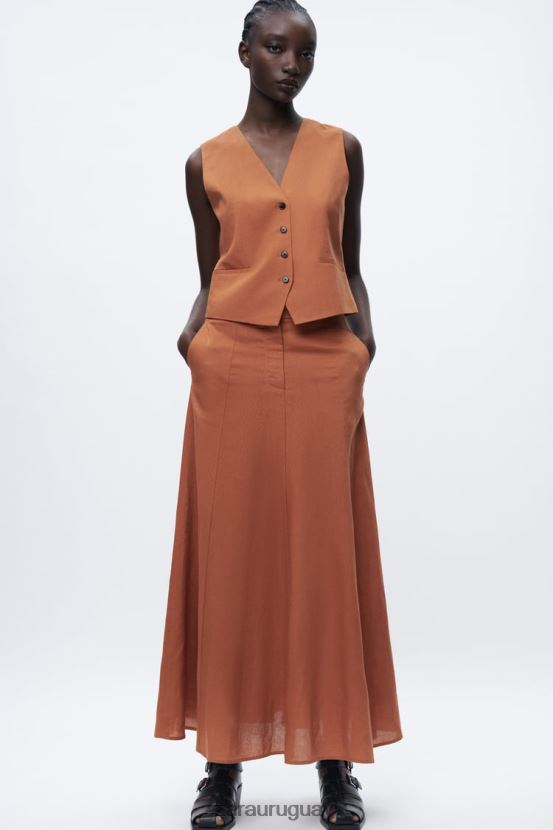 Zara chaleco corto en mezcla de lino mujer H6RHL2179 naranja ropa