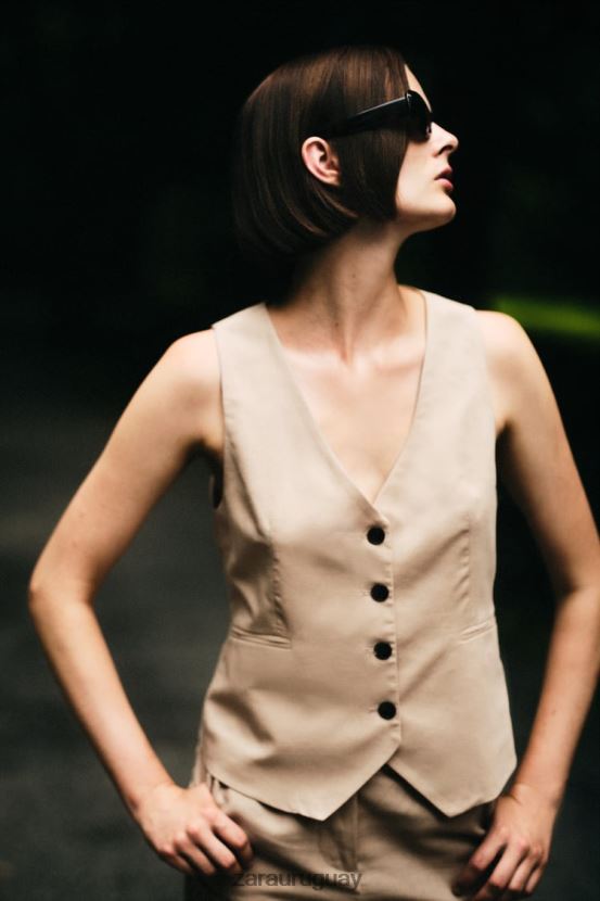 Zara chaleco de mezcla de lino mujer H6RHL2150 arena ropa