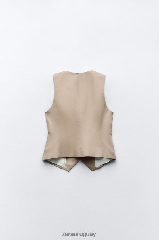 Zara chaleco de mezcla de lino mujer H6RHL2150 arena ropa