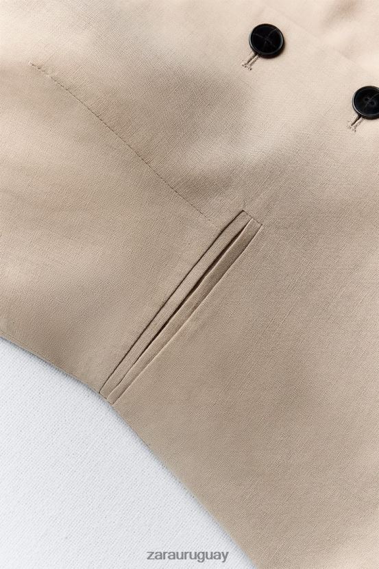 Zara chaleco de mezcla de lino mujer H6RHL2150 arena ropa
