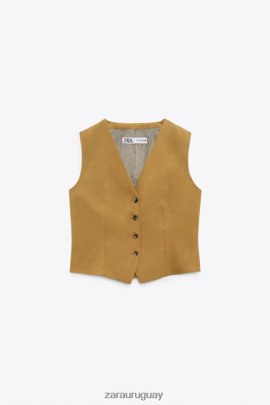 Zara chaleco de mezcla de lino mujer H6RHL2167 verde oliva ropa