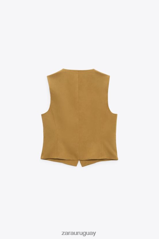 Zara chaleco de mezcla de lino mujer H6RHL2167 verde oliva ropa