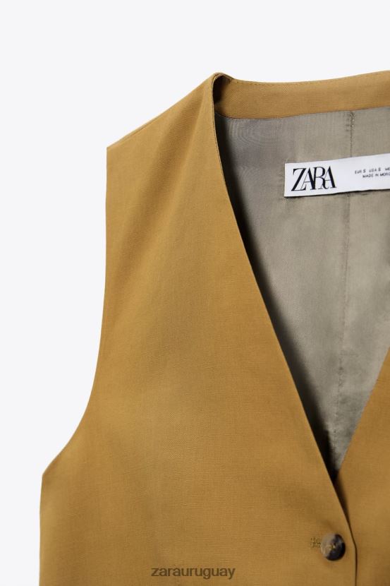 Zara chaleco de mezcla de lino mujer H6RHL2167 verde oliva ropa