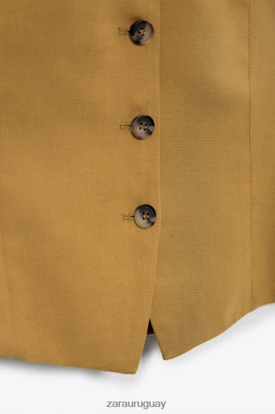 Zara chaleco de mezcla de lino mujer H6RHL2167 verde oliva ropa