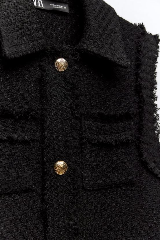 Zara chaleco texturizado con ribete deshilachado mujer H6RHL2147 negro ropa