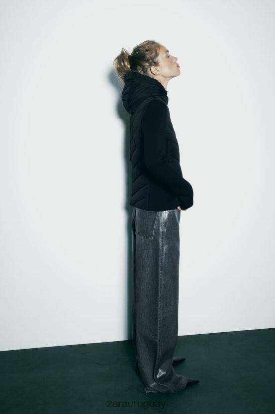 Zara chaqueta acolchada combinada mujer H6RHL26 negro ropa