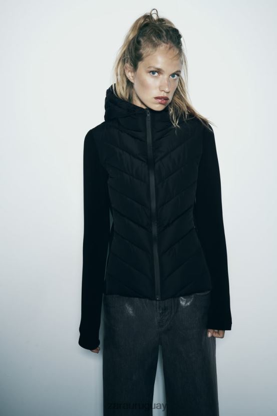 Zara chaqueta acolchada combinada mujer H6RHL26 negro ropa