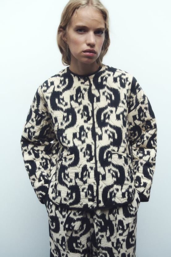 Zara chaqueta acolchada con estampado animal mujer H6RHL2107 crudo/negro ropa