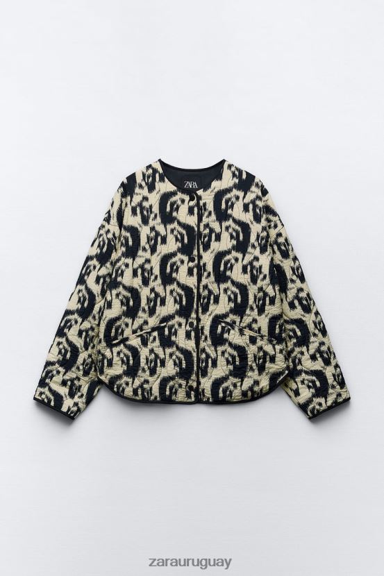 Zara chaqueta acolchada con estampado animal mujer H6RHL2107 crudo/negro ropa