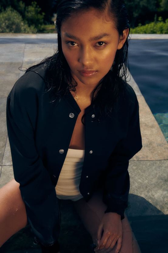 Zara chaqueta bomber con botones a presión mujer H6RHL255 negro ropa