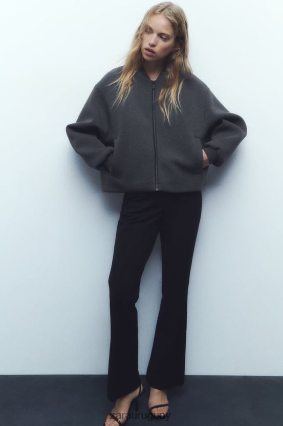 Zara chaqueta bomber con efecto de neopreno mujer H6RHL249 gris oscuro ropa