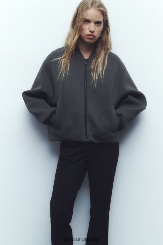 Zara chaqueta bomber con efecto de neopreno mujer H6RHL249 gris oscuro ropa