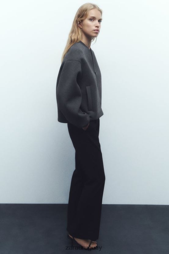 Zara chaqueta bomber con efecto de neopreno mujer H6RHL249 gris oscuro ropa