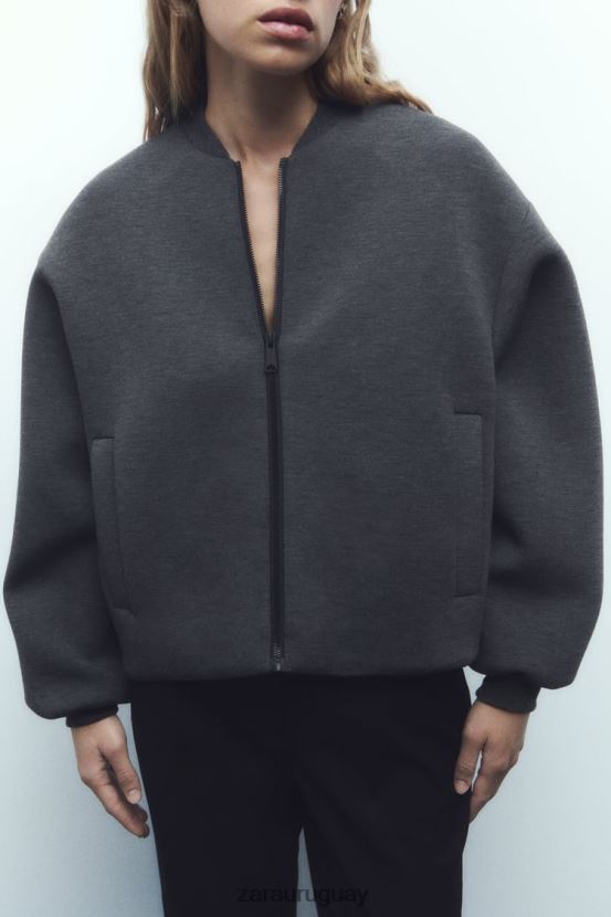 Zara chaqueta bomber con efecto de neopreno mujer H6RHL249 gris oscuro ropa