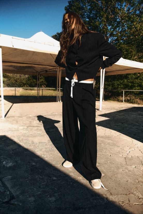 Zara chaqueta bomber corta con cuello de canalé mujer H6RHL21 negro ropa