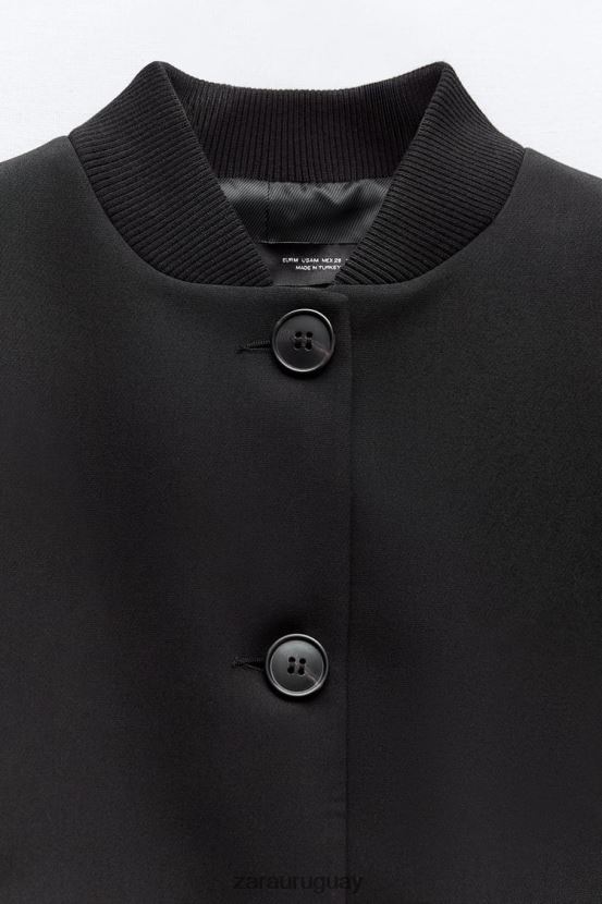 Zara chaqueta bomber corta con cuello de canalé mujer H6RHL21 negro ropa