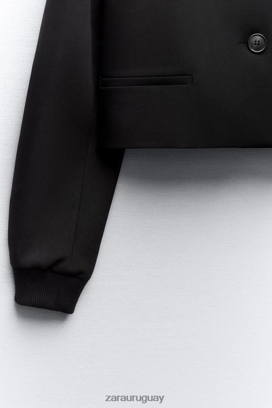 Zara chaqueta bomber corta con cuello de canalé mujer H6RHL21 negro ropa