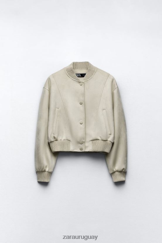 Zara chaqueta bomber de gamuza sintética mujer H6RHL236 crudo ropa