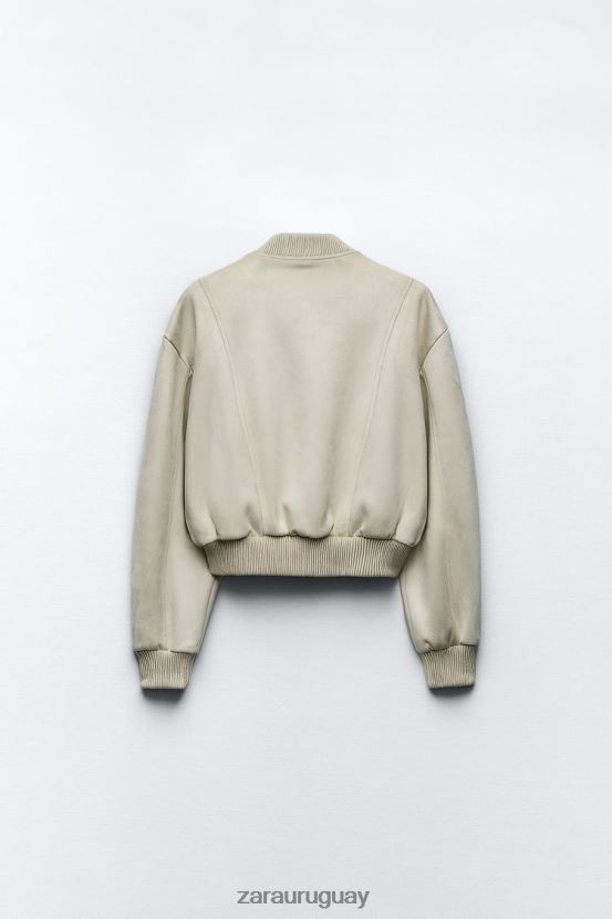 Zara chaqueta bomber de gamuza sintética mujer H6RHL236 crudo ropa