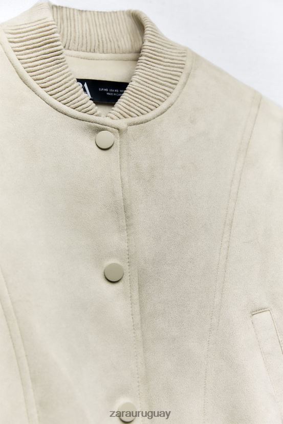 Zara chaqueta bomber de gamuza sintética mujer H6RHL236 crudo ropa