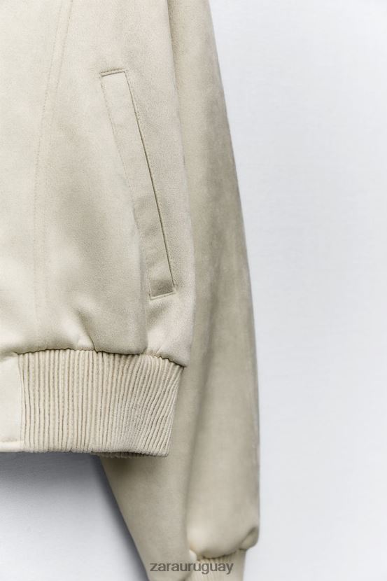 Zara chaqueta bomber de gamuza sintética mujer H6RHL236 crudo ropa