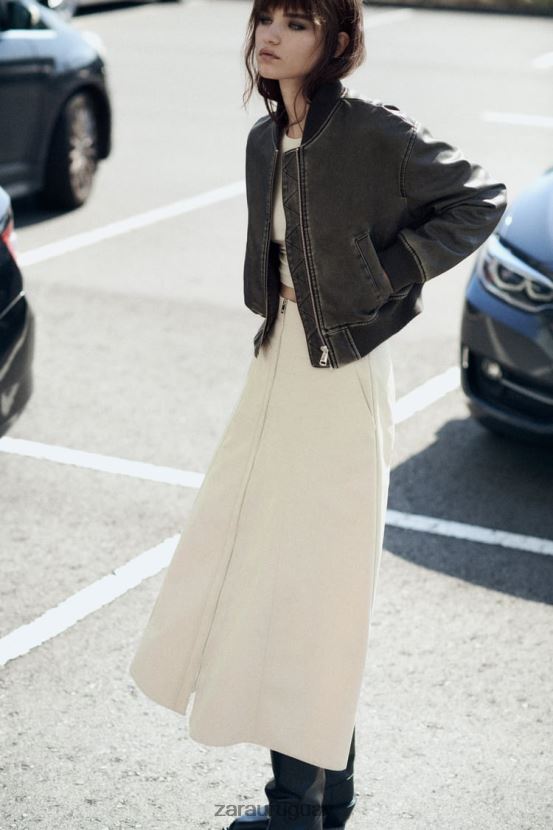 Zara chaqueta bomber de piel sintética desgastada mujer H6RHL234 negro ropa