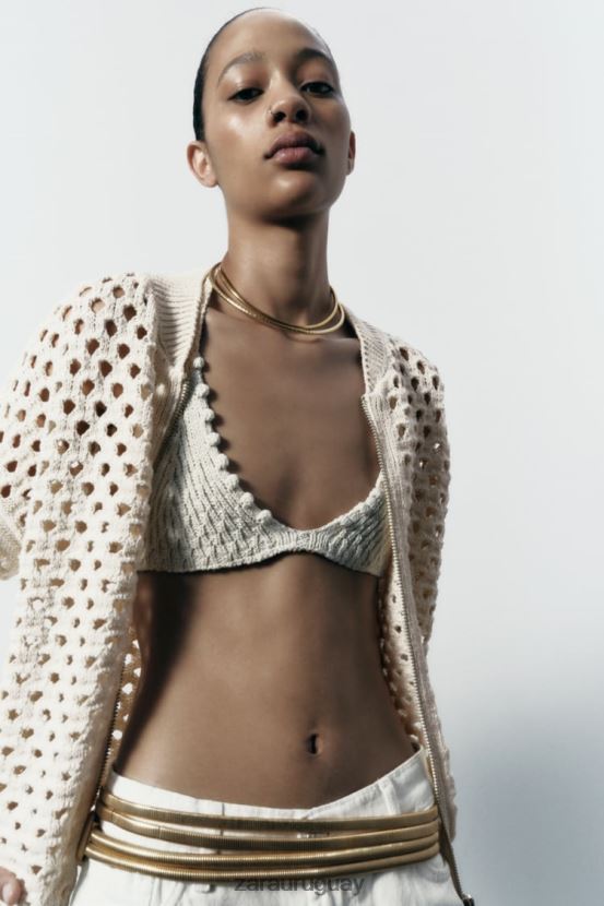 Zara chaqueta bomber de punto abierto mujer H6RHL2133 crudo ropa